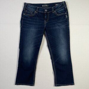 Silver Suki Capri Denim Pedal Pusher Jeans Dark Wash Stretch Size 32